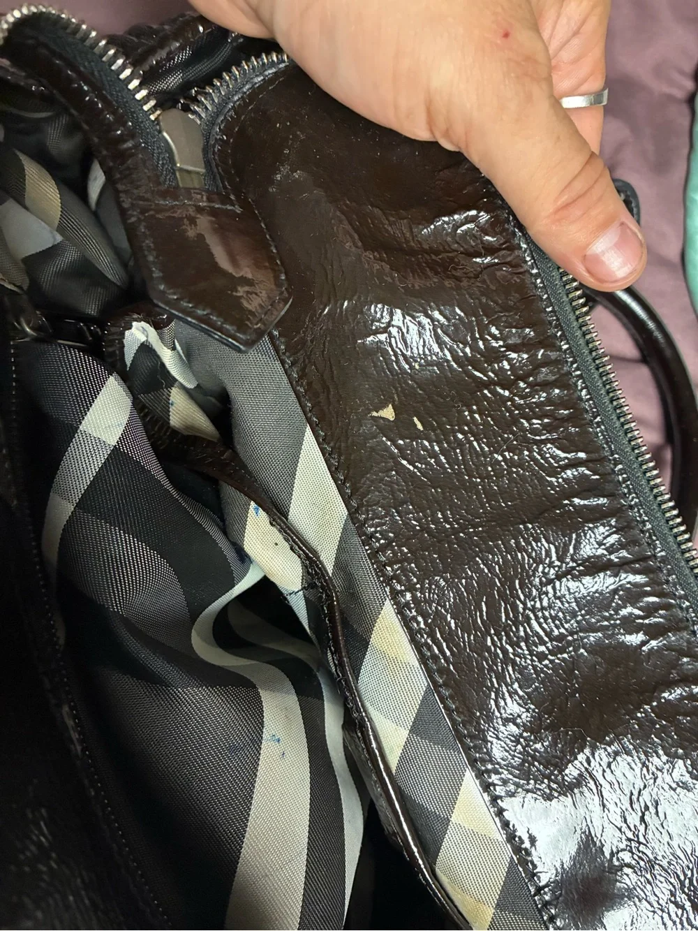 Burberry Blown Patent Leather Satchel Shoulder Bag